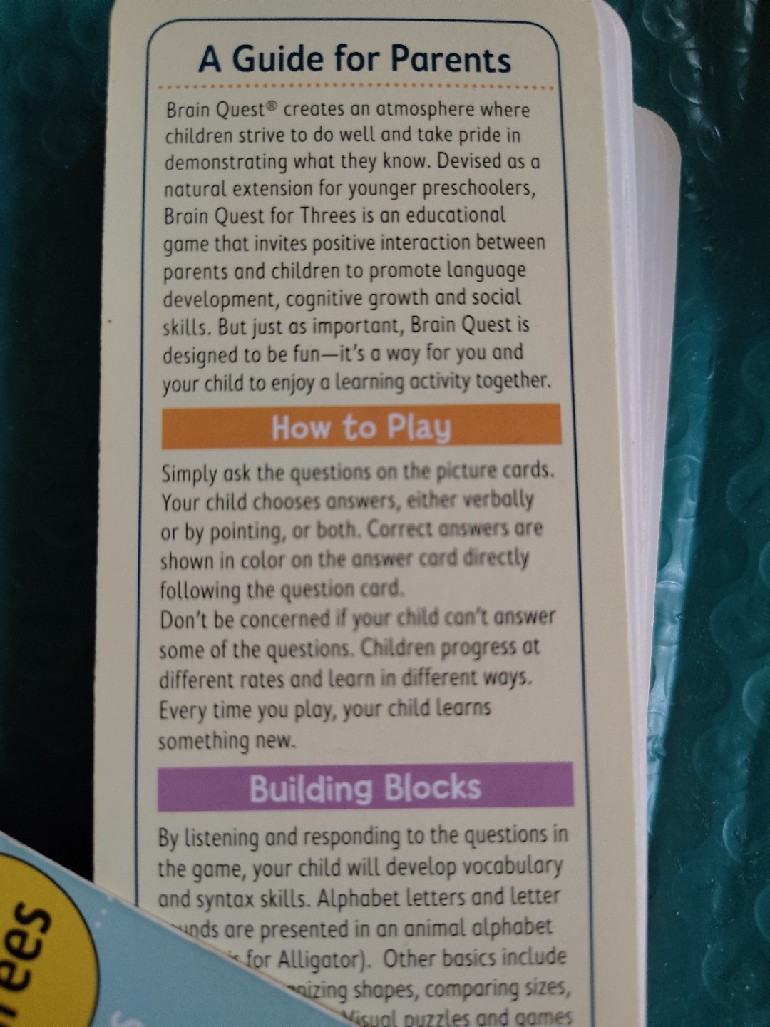 Fun Educational Brian Quest Deck 1 For 3/4 Years Old Questions and Answer Cards