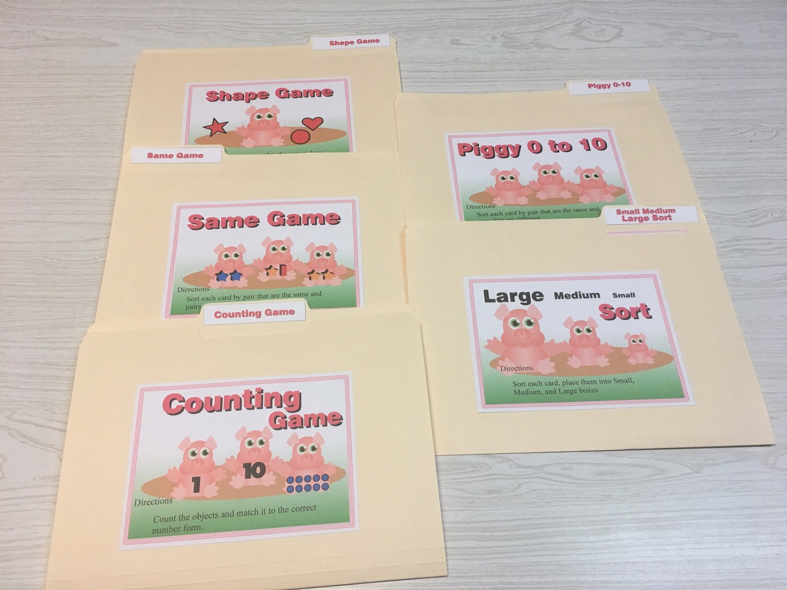 10 File Folder Set – Activity – Teaching READING and MATH -Piggy Game
