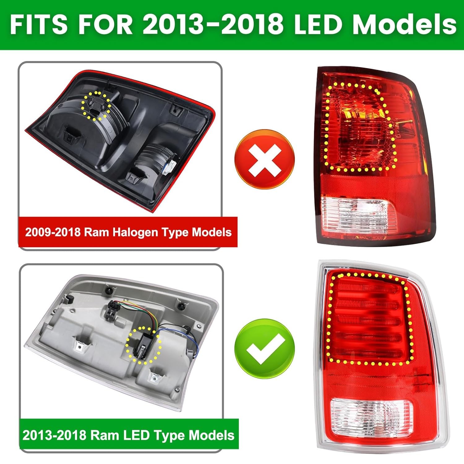 LED Tail Light Assembly for 2013-2018 Dodge Ram 1500 & 2014-2018 Ram 2500