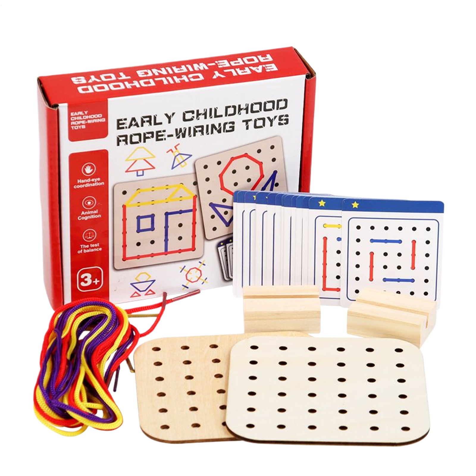 Wooden Lacing Toy Fine Motor Skills Portable for 3, 4, 5 Years Old Game Toys