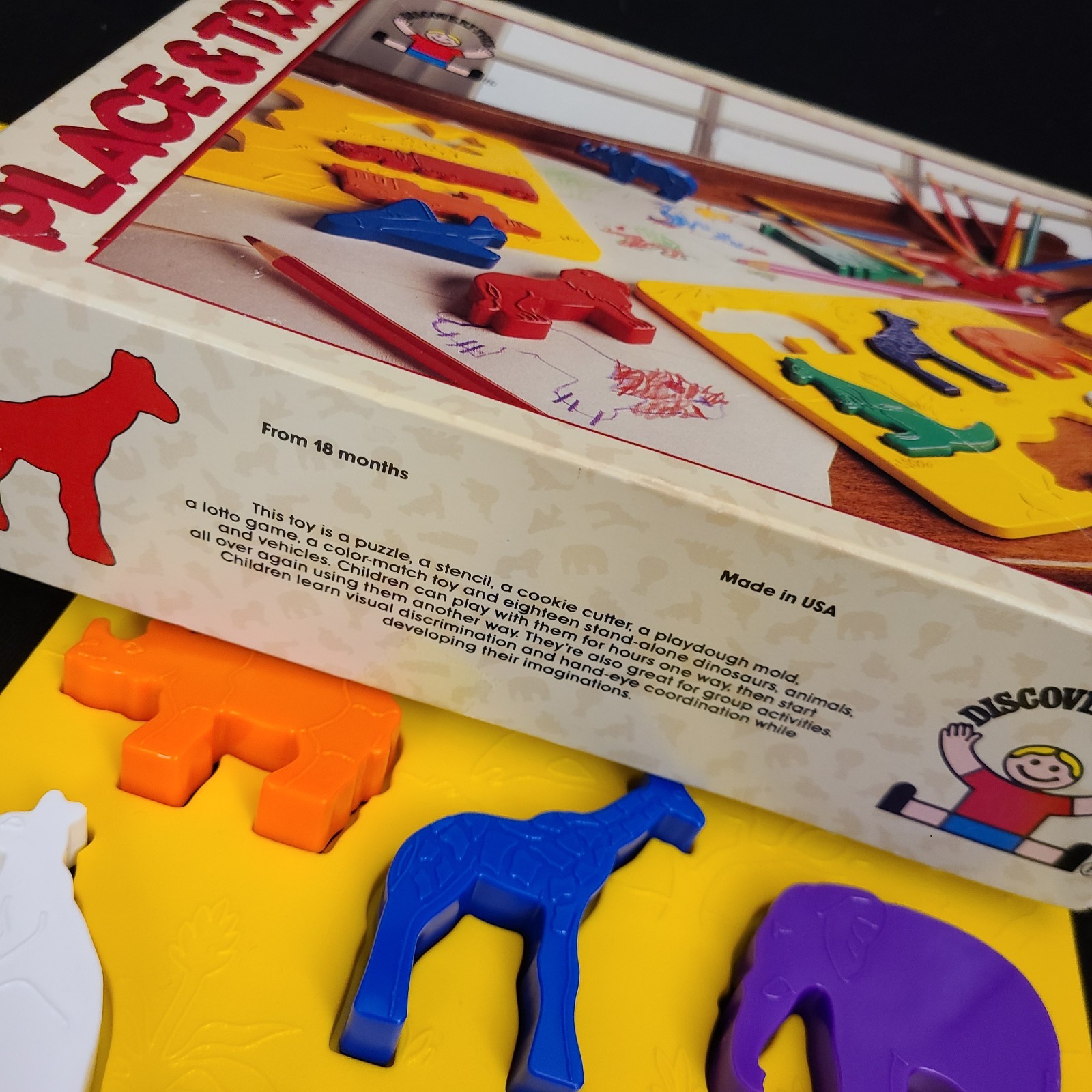 Vintage Discovery Toys Place and Trace Puzzle for 24+ Months Animals Vehicles