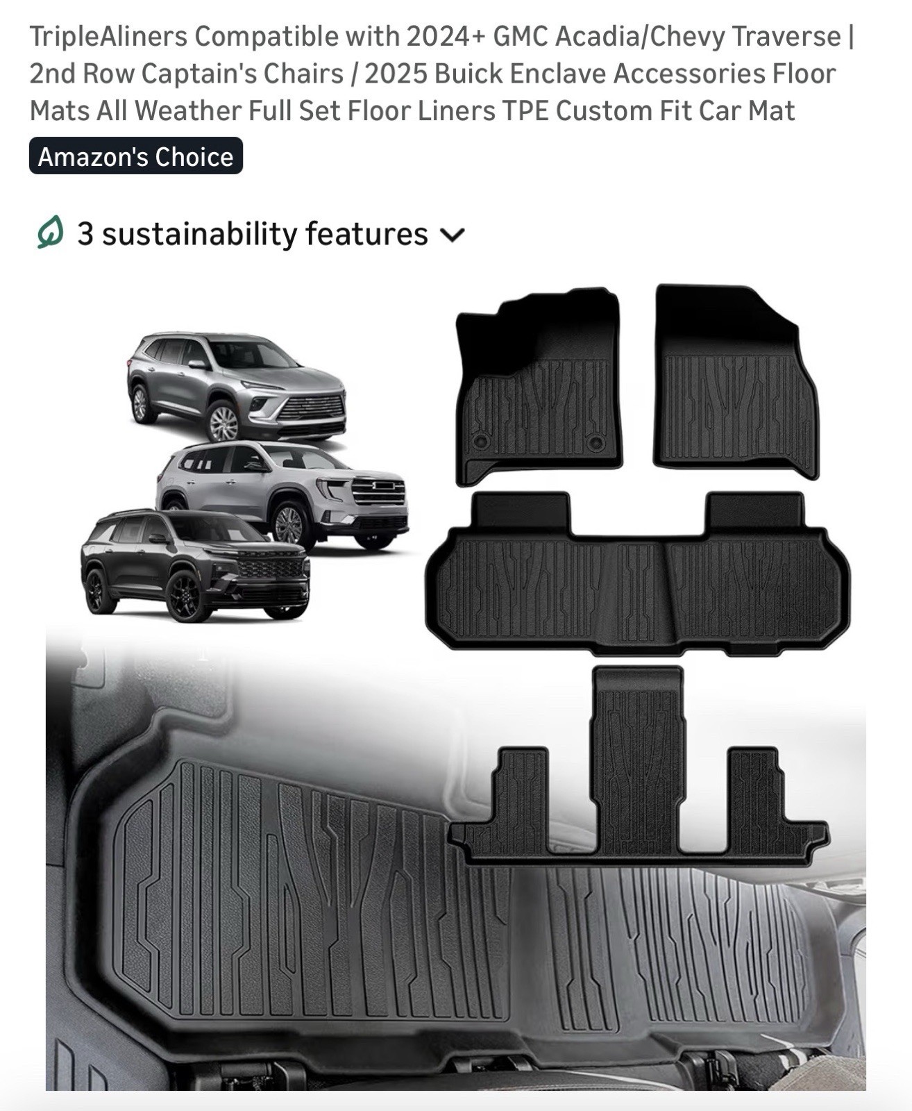 Floor Mats Chevy Traverse 2024-2026 Only 7 Seats GMC Acadia Buick Enclave 25-26