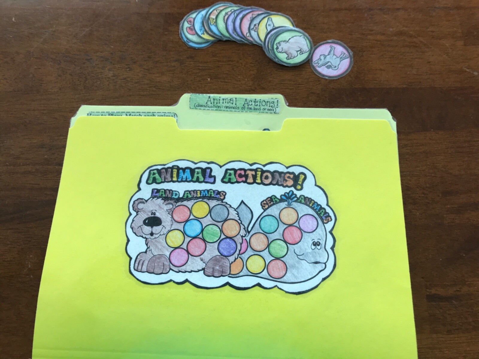 Animal Actions! Land or sea Grade K language Art file folder game teacher