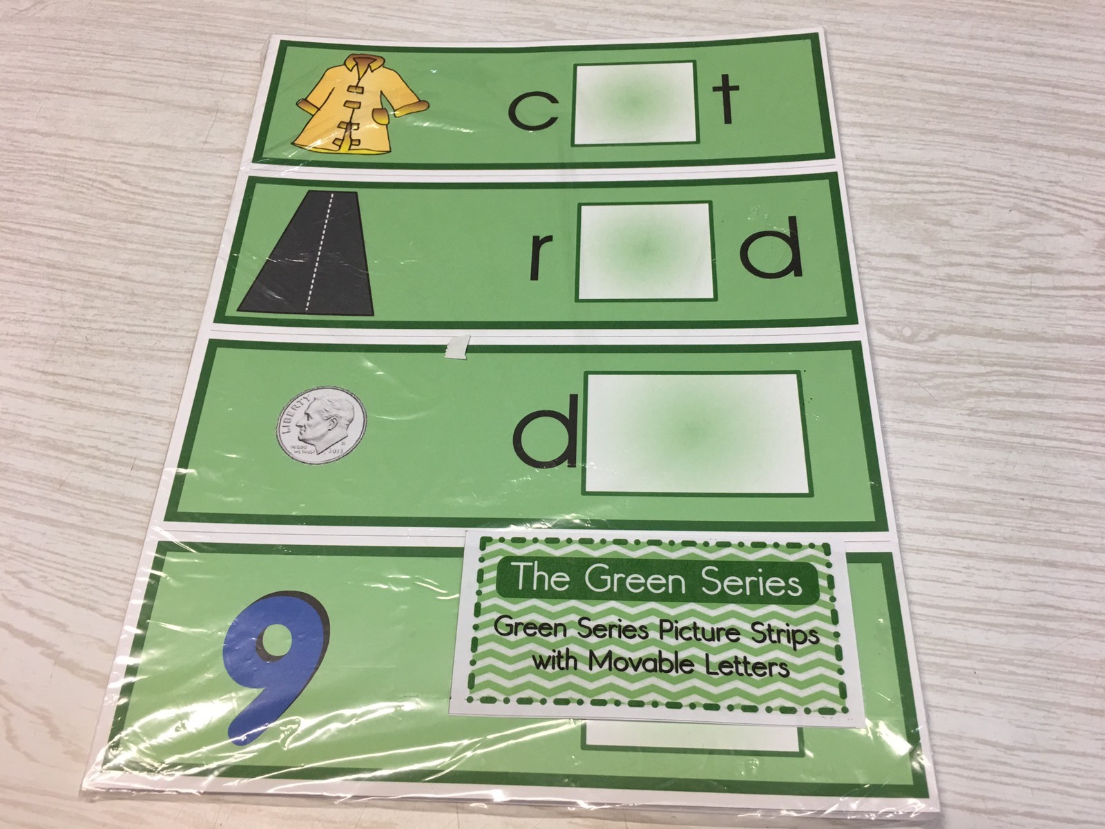 The Green Series – 48 Picture Strips with Movable Letters Montessori