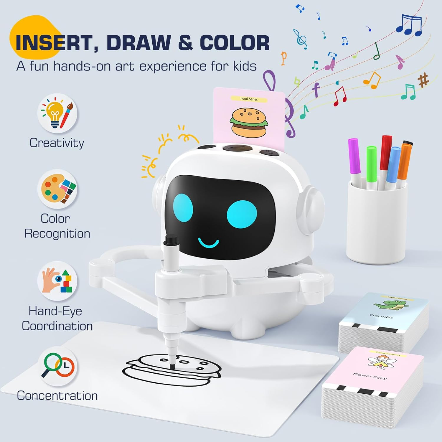 Drawing Robot for Kids, 200 Cards Voice Interactive Educational Toy for 3 4 5 6