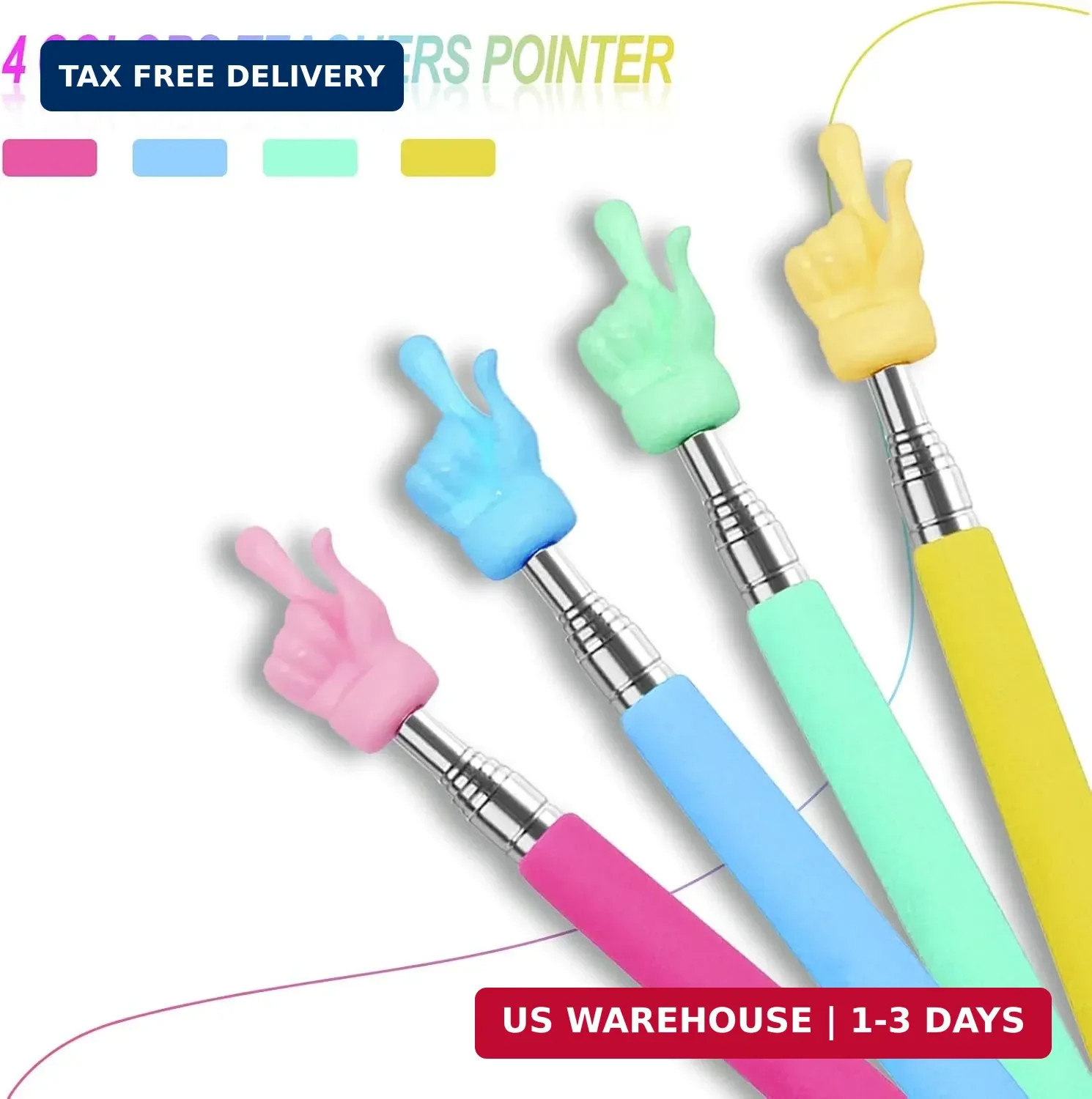 4PCS Retractable Teacher Pointer for Classroom Kids Reading, Mini Extendable Han