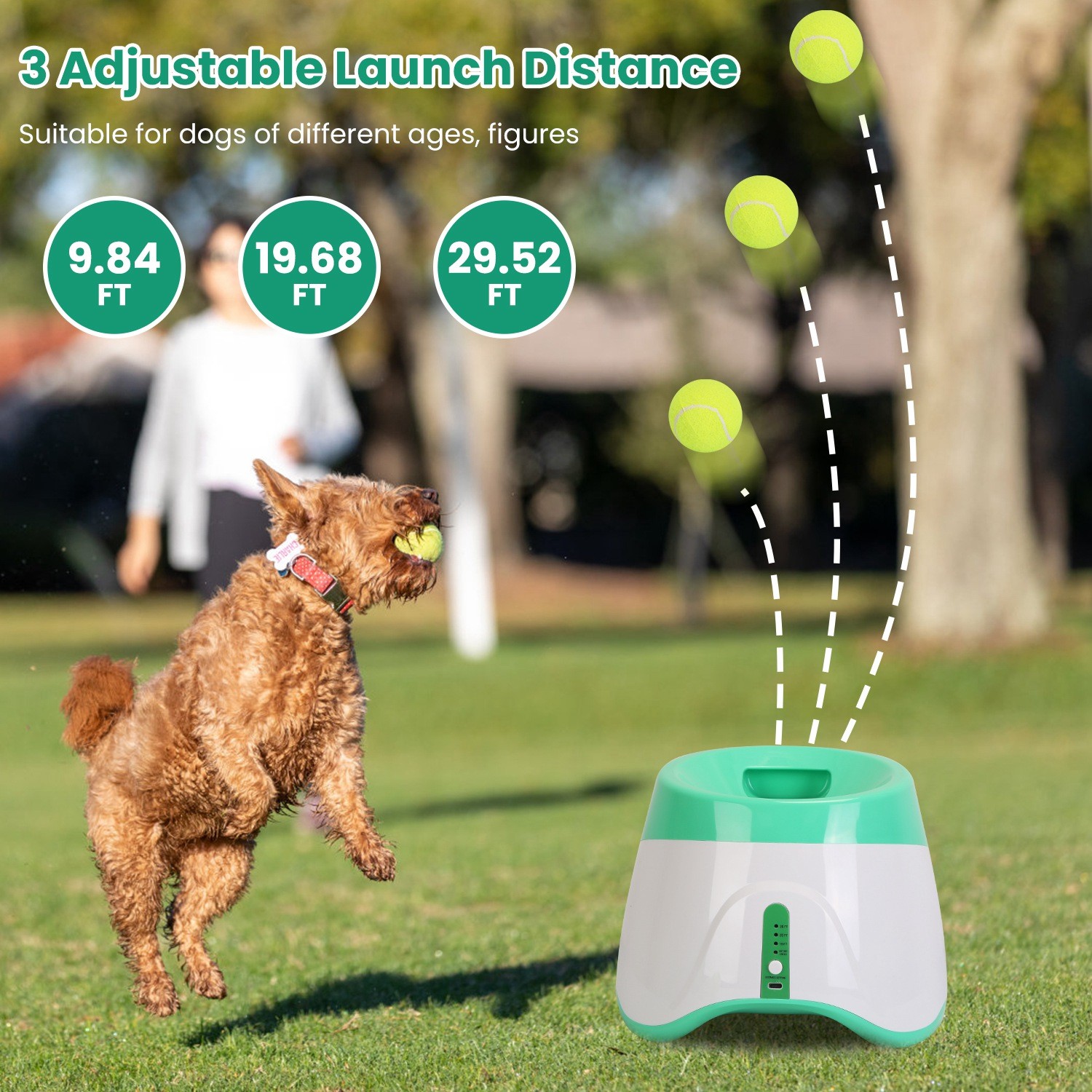 1Pc Automatic Dog Ball Launcher Included 6 Tennis Balls Dog With 3 Adjustable La