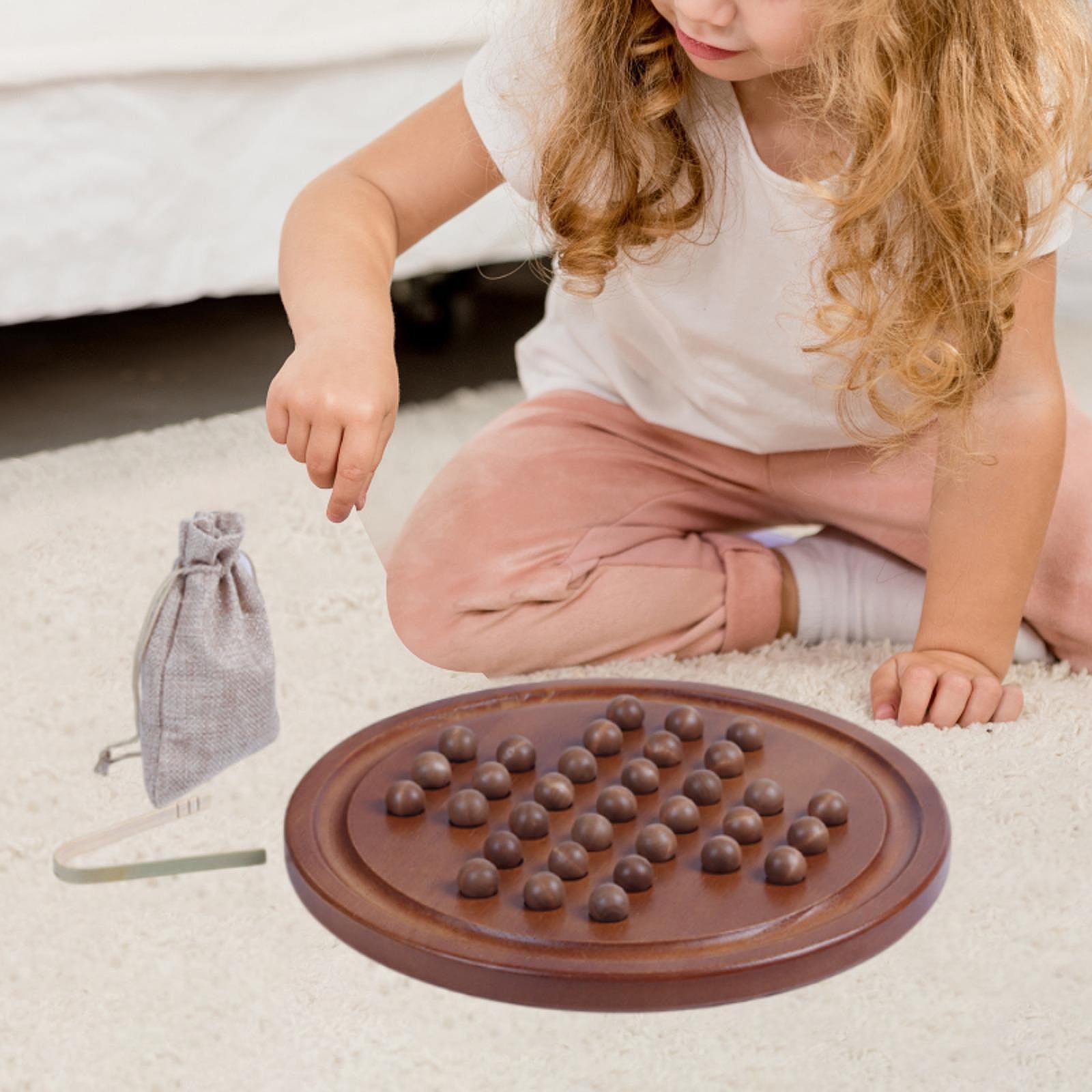 Wooden Solitaire Board Game Peg Solitaire Puzzle Toy Round Game Board for