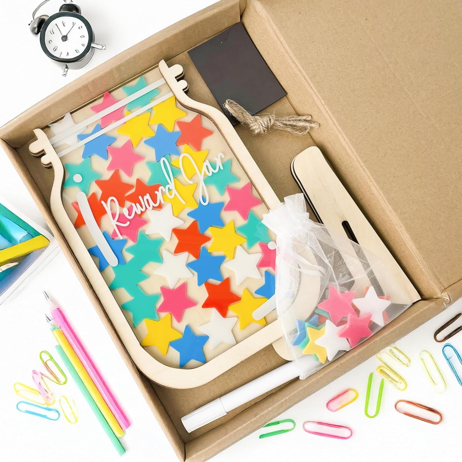 11″ DIY Name 65 Tokens Star Magnetic Reward Jar with Bookmark Gift for Classroom