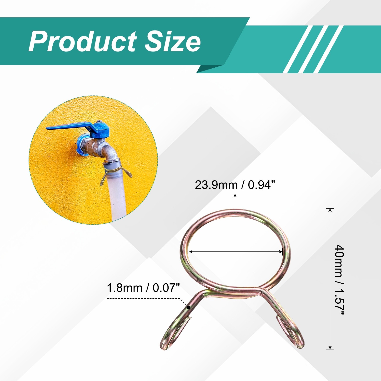 20Pcs 21mm ID 23.9mm OD Fuel Line Hose Clips 65Mn Spring Clips Clamps Gold