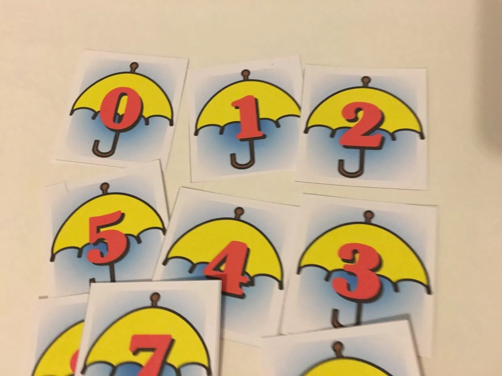 Umbrella – 0-10 Number Cards – Laminated Card Set- Pre-school- Kindergarten