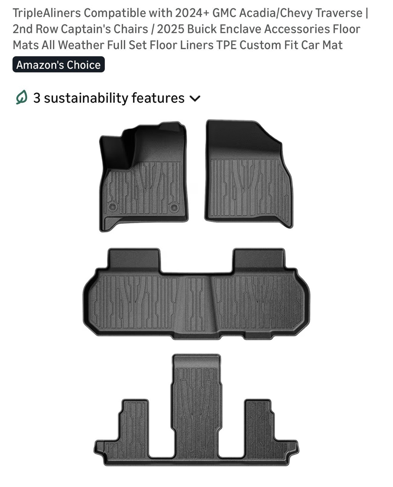 Floor Mats Chevy Traverse 2024-2026 Only 7 Seats GMC Acadia Buick Enclave 25-26