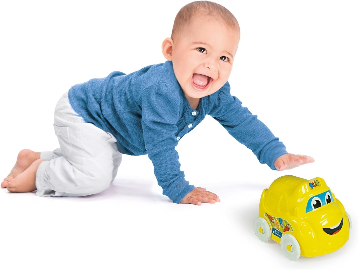 Clementoni- Stacking Vehicle Toy: 4 Piece Playset, Bus, Truck, Car & Motorbike (