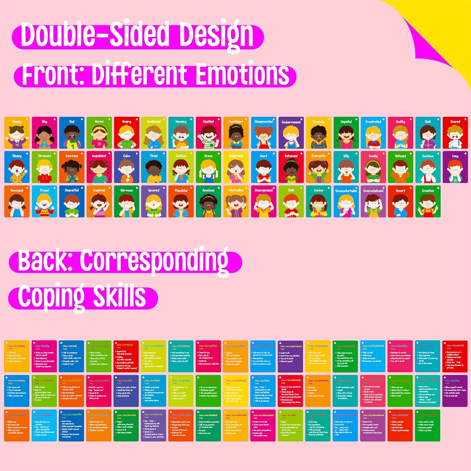 Emotions Flashcards, 50 Different Feelings with Coping Skills-Learn to Identify