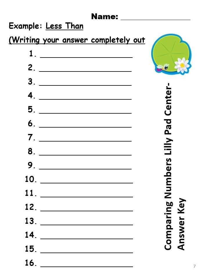 Comparing Numbers Greater, Less Than, Equal To-Lilly Pad Digital Download S15