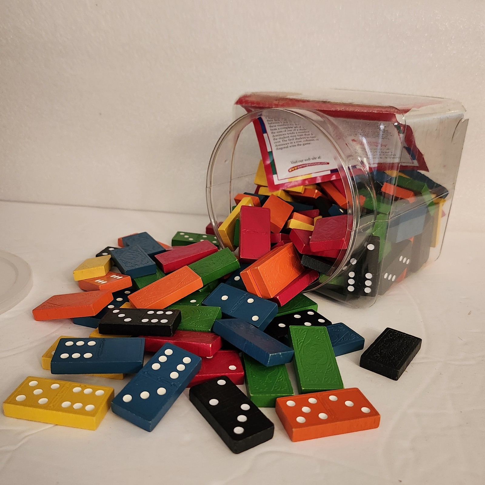 Vtg Bucket Full Of Dominoes By Learning Resources Complete 6 Sets 6 Colors