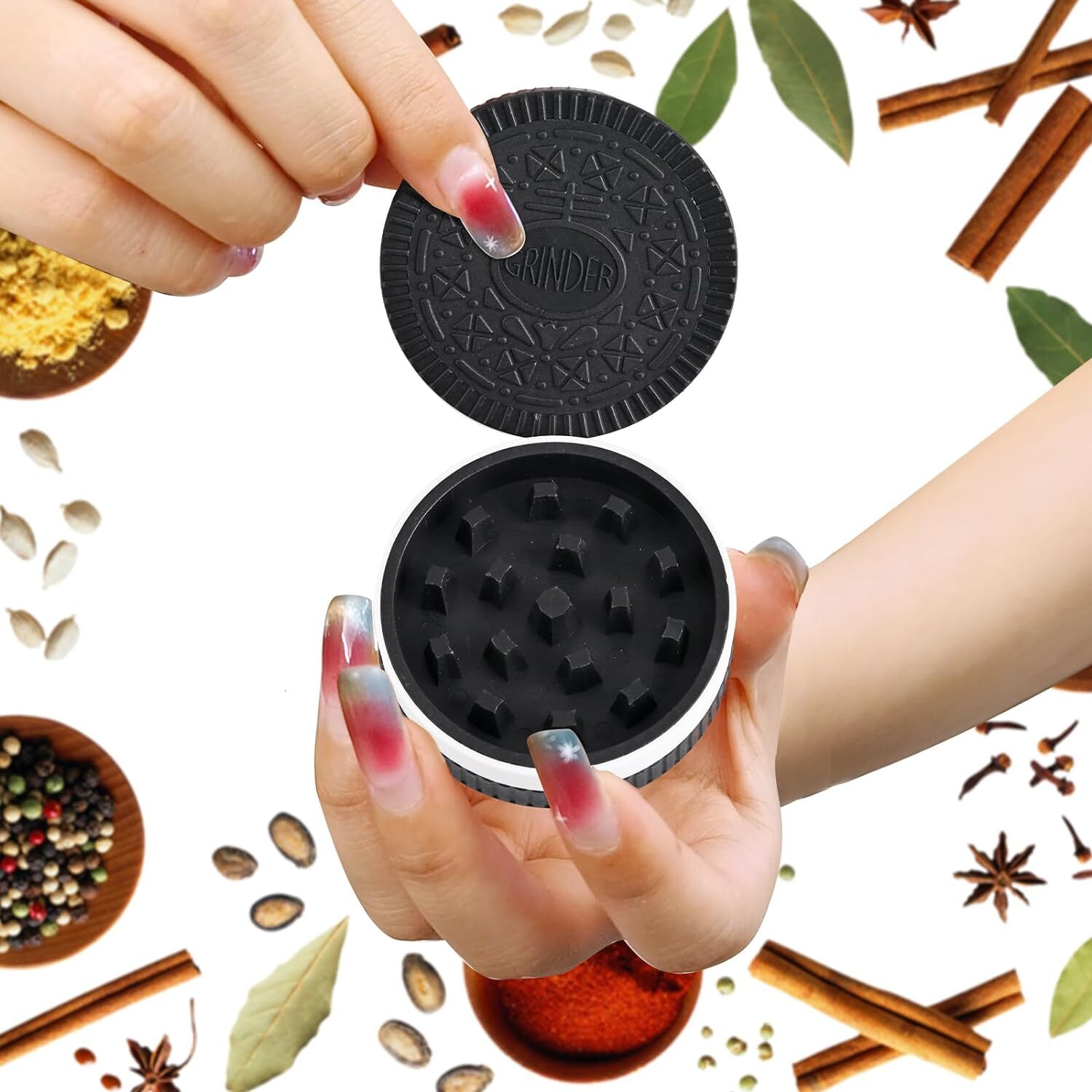 2PCS Grinder, 2.2 Inch Spice Grinders, Stronger Grip, Cookie Shape Design