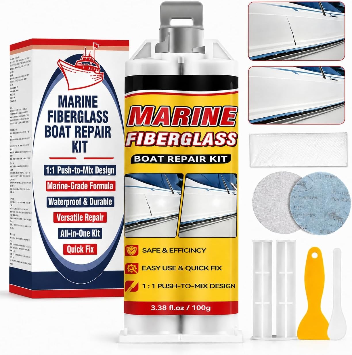 Marine Fiberglass Repair Kit for Boats, Gelcoat Repair Kit for Boats with Waterp