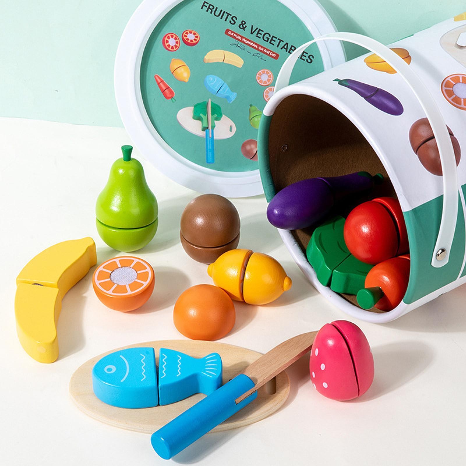 13Pcs Wooden Food Set Kitchen Accessory Early Learning Sliceable Interactive