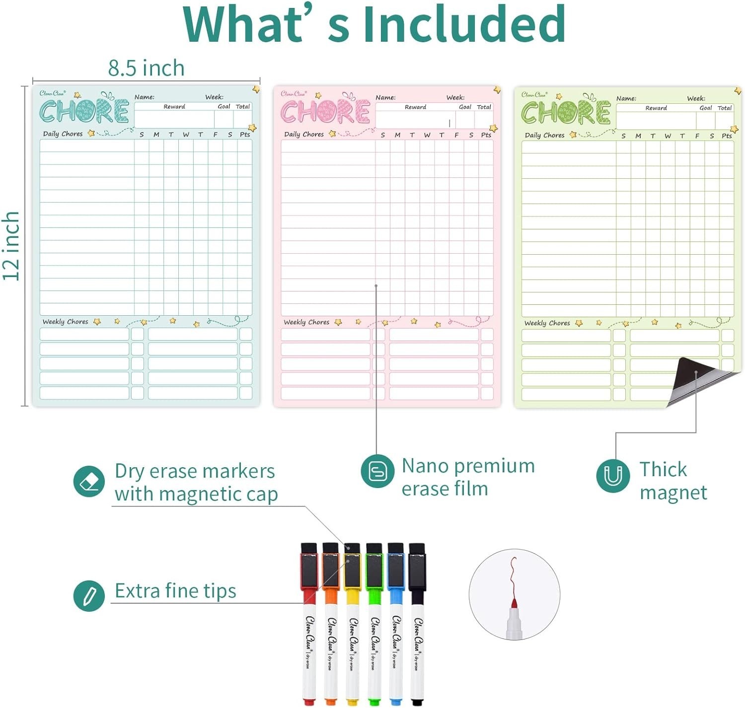 Customizable Magnetic Chore Chart Set – 8.5″x12″ Boards for Kids’ Responsibility