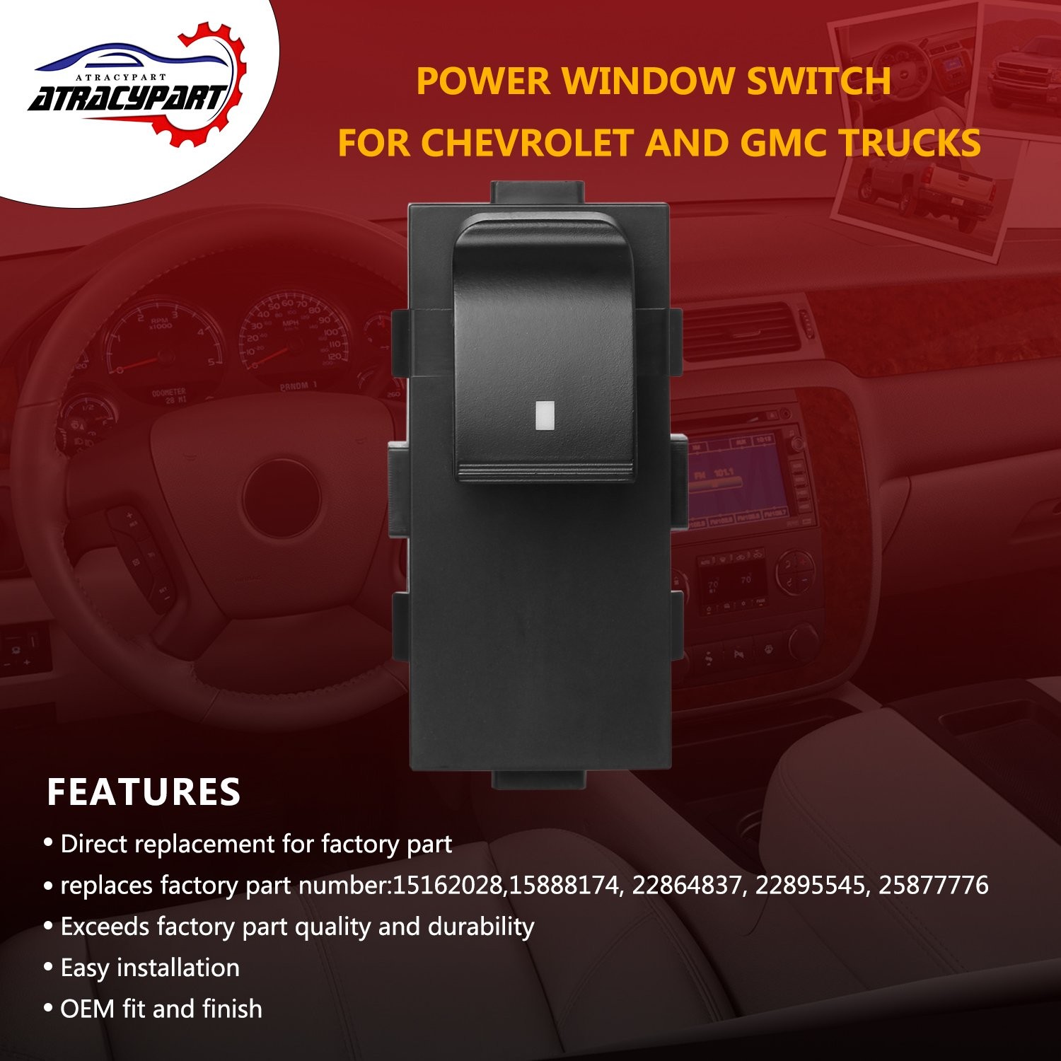 2006-2015 Chevy Silverado GMC Sierra Passenger Window Switch Assembly Fit