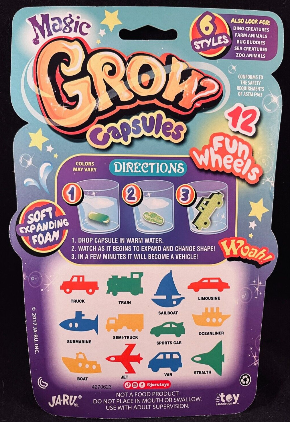 Magic Grow Capsules – 12 Fun Wheels – Soft Expanding Foam
