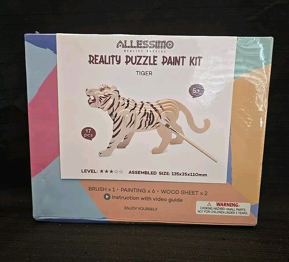 Allessimo Reality Puzzle Paint Kit Tiger 17 pcs Wood SEALED