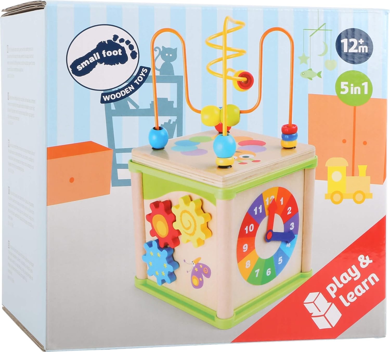 small foot 10074 Motoric cube pretty bugs, incl. form games, learning clock, gea