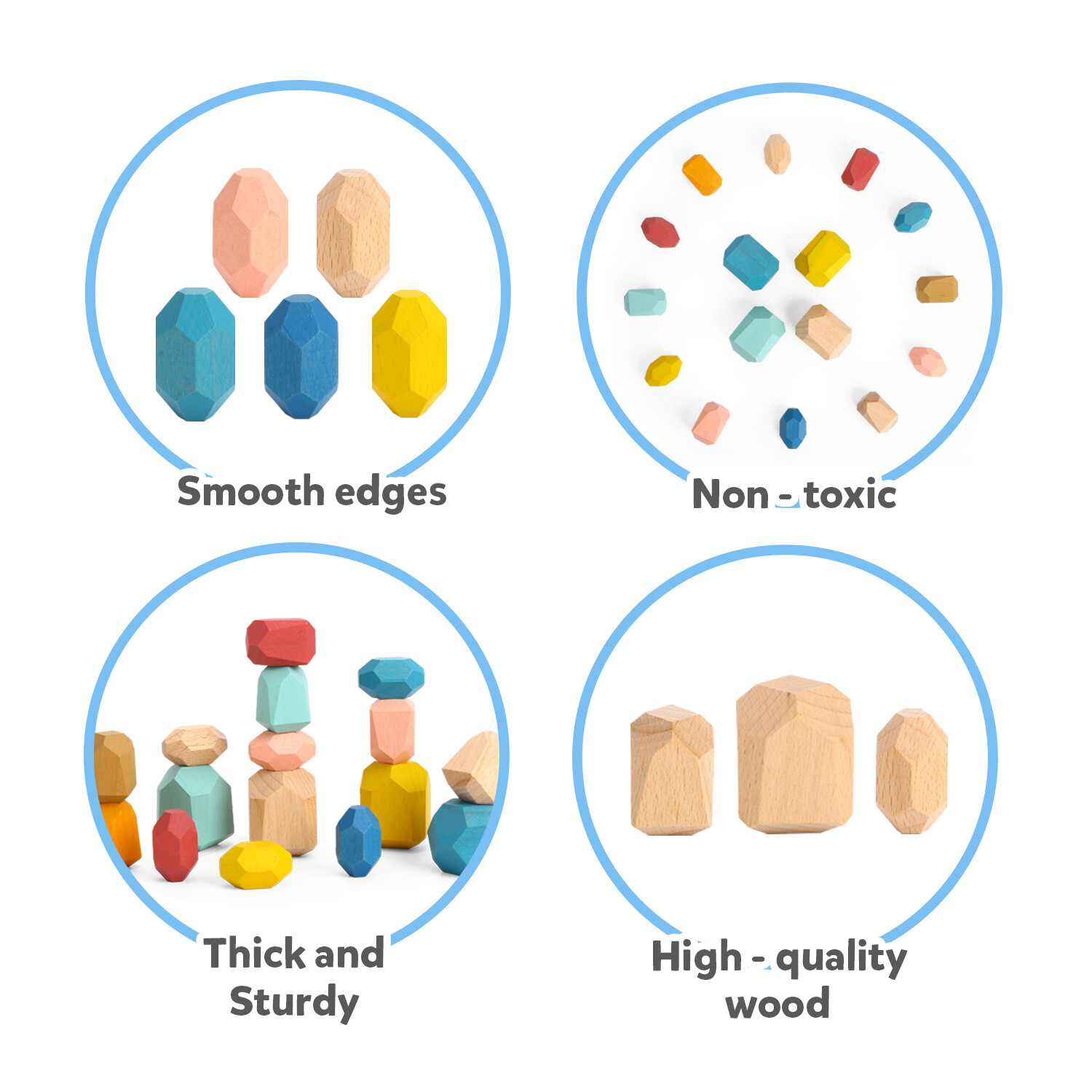 TOOKYLAND Wooden Stacking Stones Toy – 16pcs – Balancing Blocks Set, 3 Years +