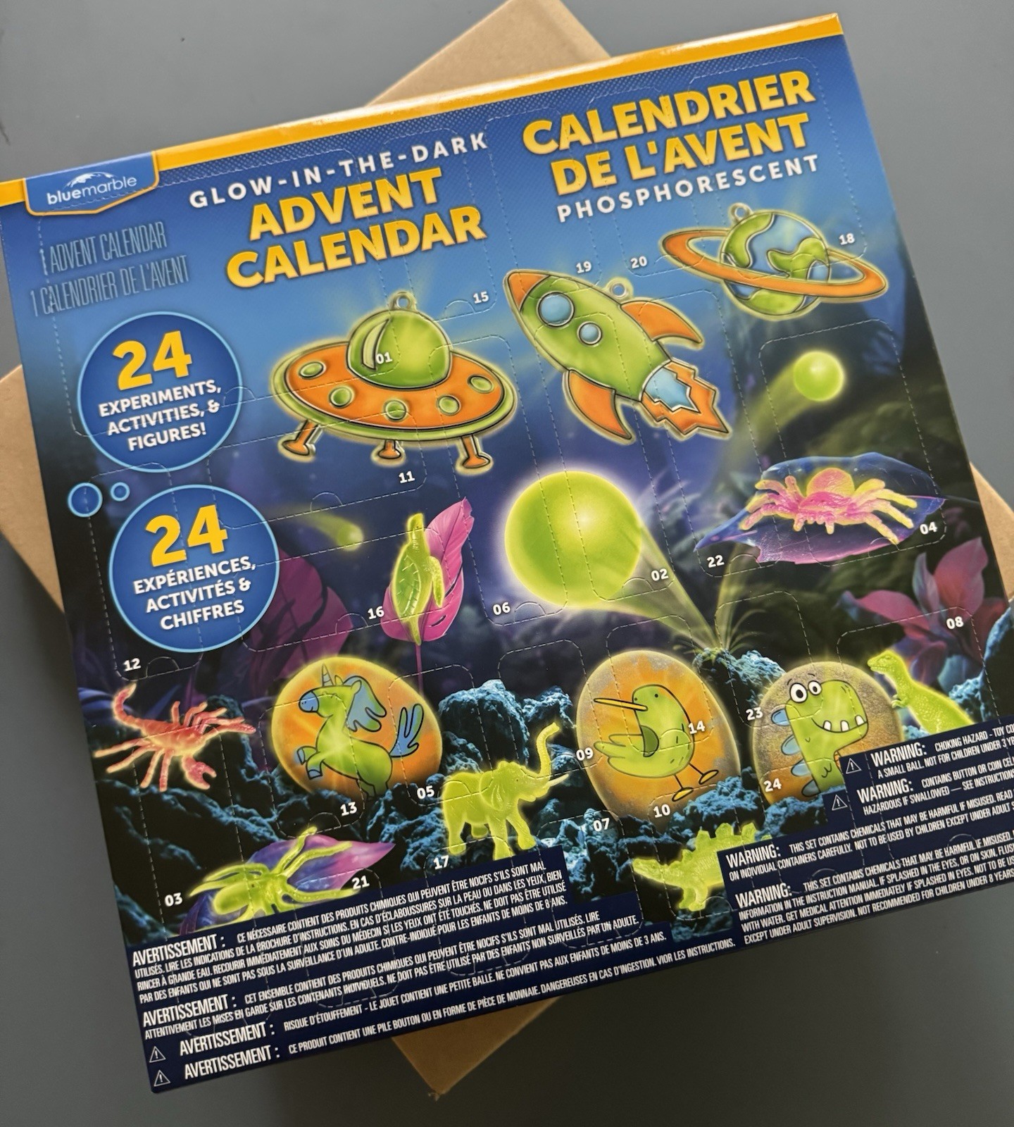 Set Of 2 NEW Blue Marble GLOW In Dark Advent Calendars Holiday Science Toy Set