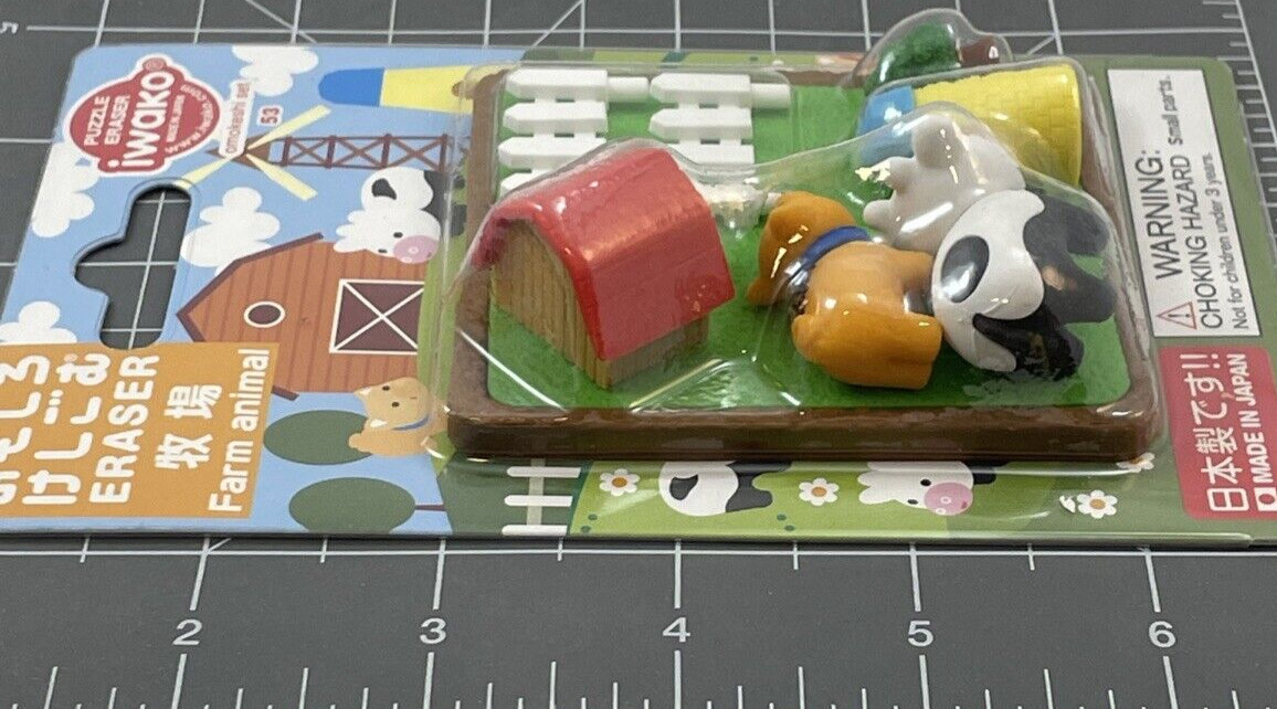 Iwako Japanese Puzzle Eraser Farm Animal Set-Barn, Pig, & Cow-New & Sealed