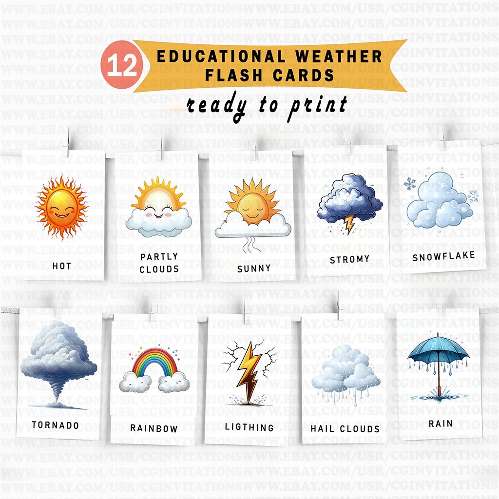 12 Educational Weather Flash Cards | Fun and Interactive Learning Tool for Kids