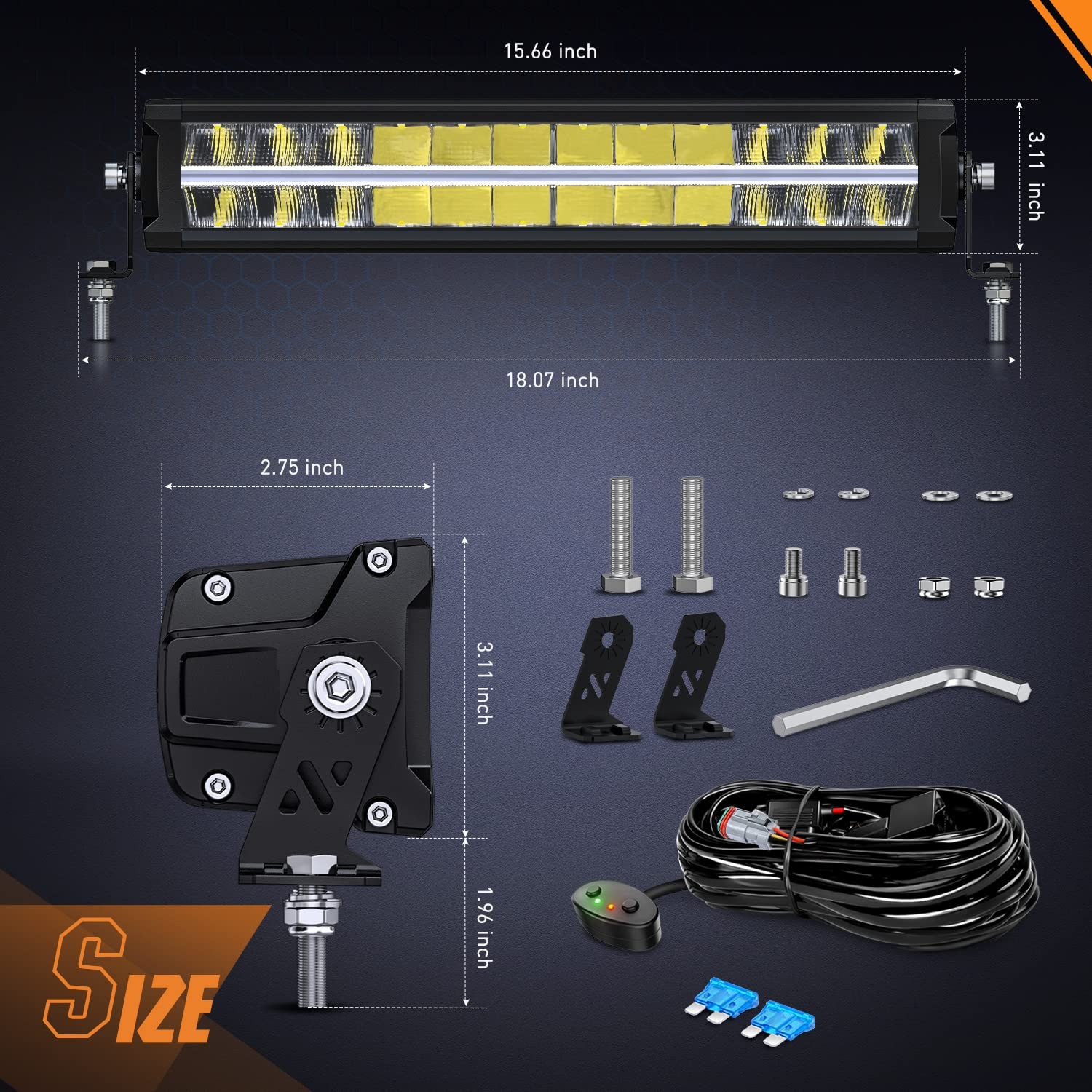 120W 16 Inch LED Light Bar with Wiring Kit Spot Flood Combo for Offroad Use
