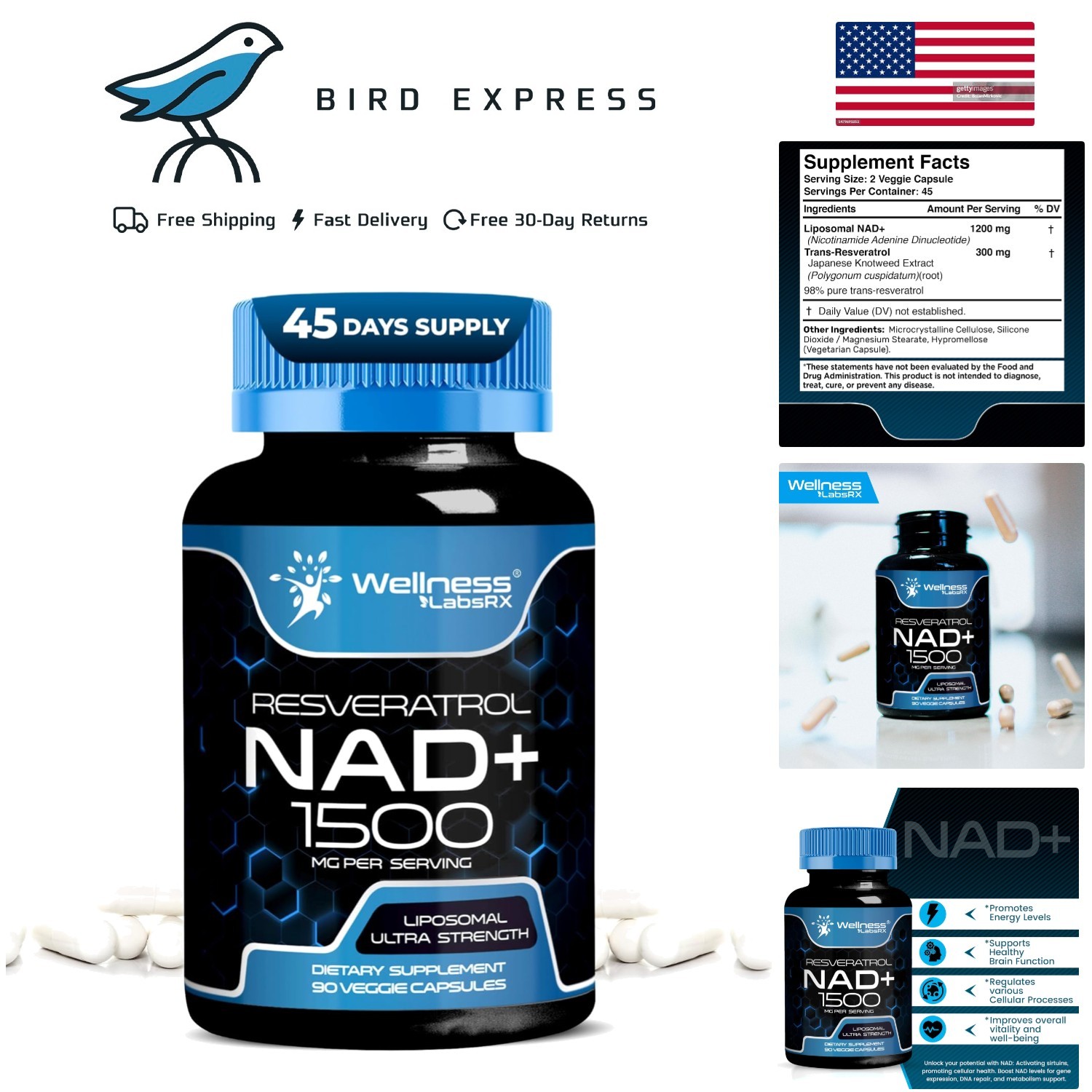 NAD Supplement, 1500mg – Liposomal NAD+ Supplement with Resveratrol, NAD Plus