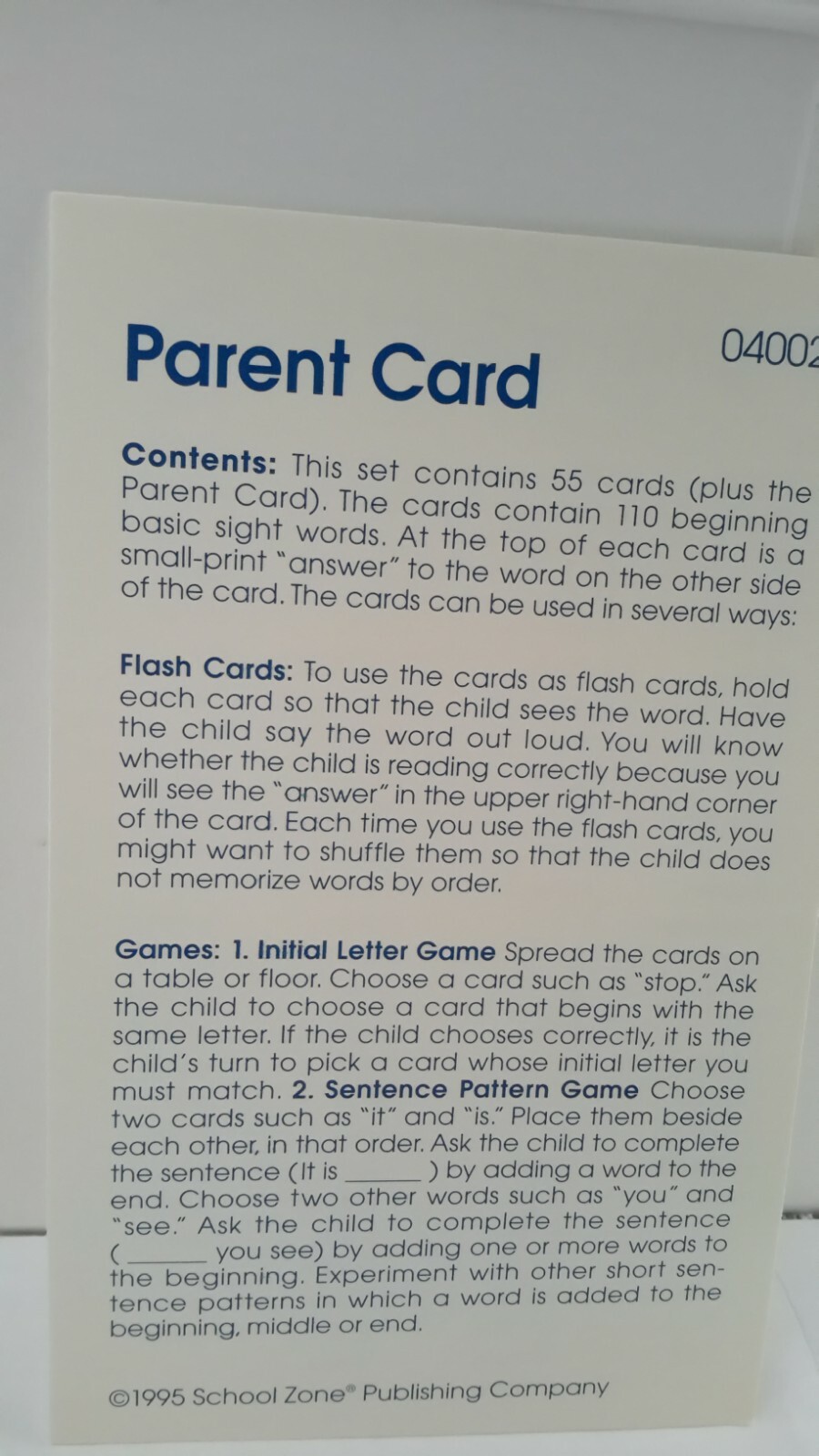 School Zone Beginning Sight Words Flash Cards Ages 5 and Up EUC