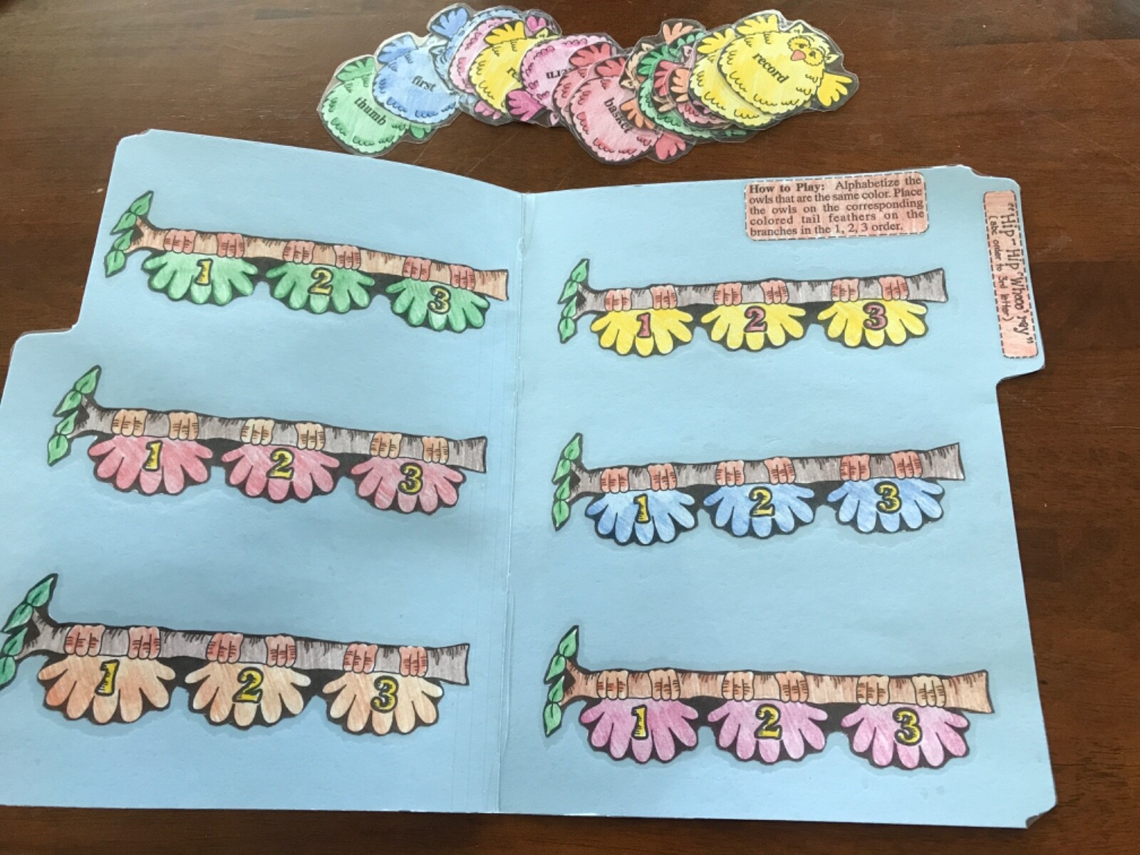 Hip Hip Whooo Ray, ABC order 3 rd let 1-4 grades language arts file folder game