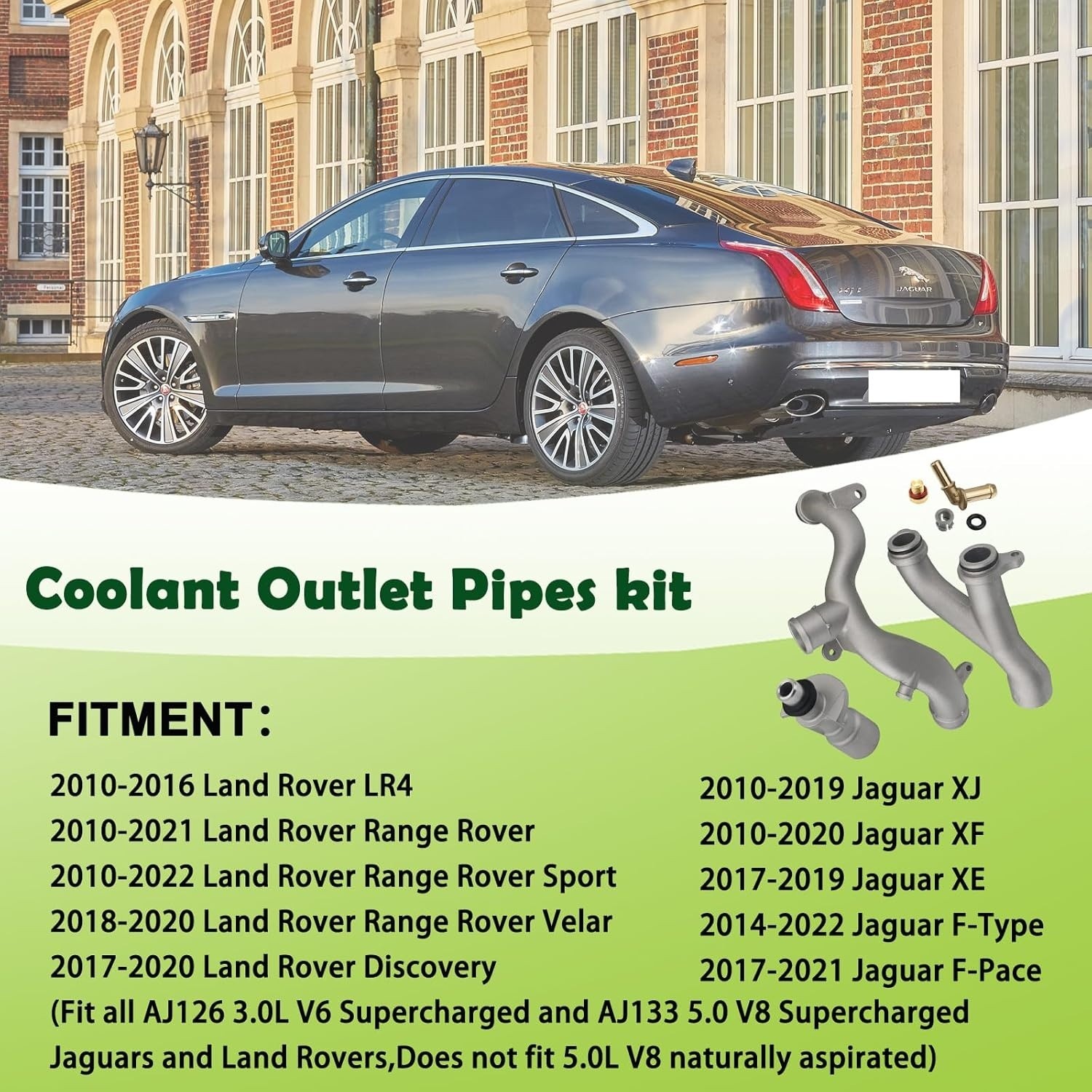 Upgraded Aluminum Coolant Outlet Pipes Kit Compatible With Jaguar, Land Rover
