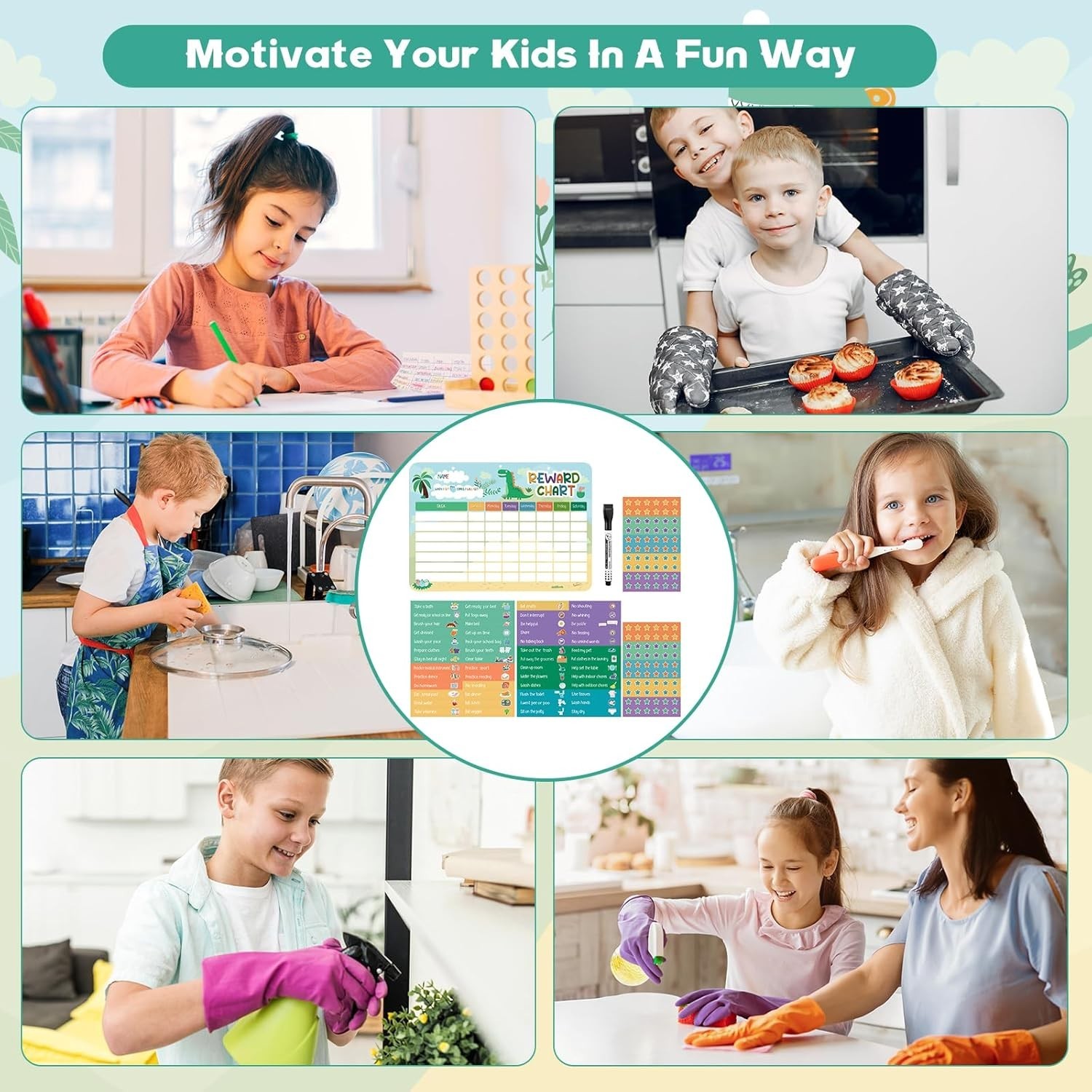 Reward Chart for Kids, Dinosaur Magnetic Behavior Chart for Kids at Home with…