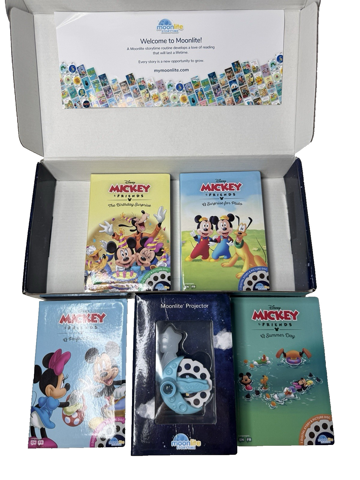Moonlite Storytime Mini Projector w 4 Mickey Mouse and Friends Stories