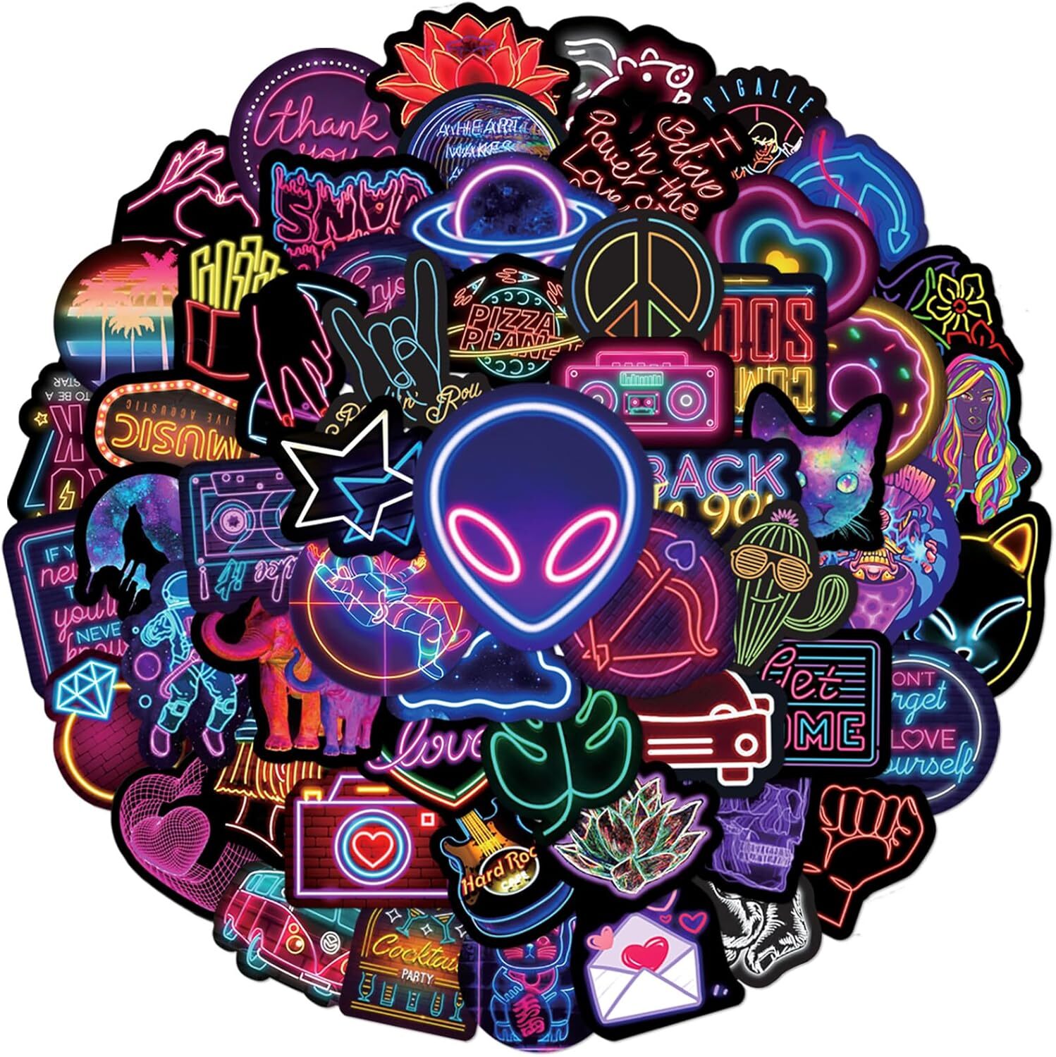 100Pcs Cool Neon Light Stickers for Kids Teens Adults, Trendy Graffiti