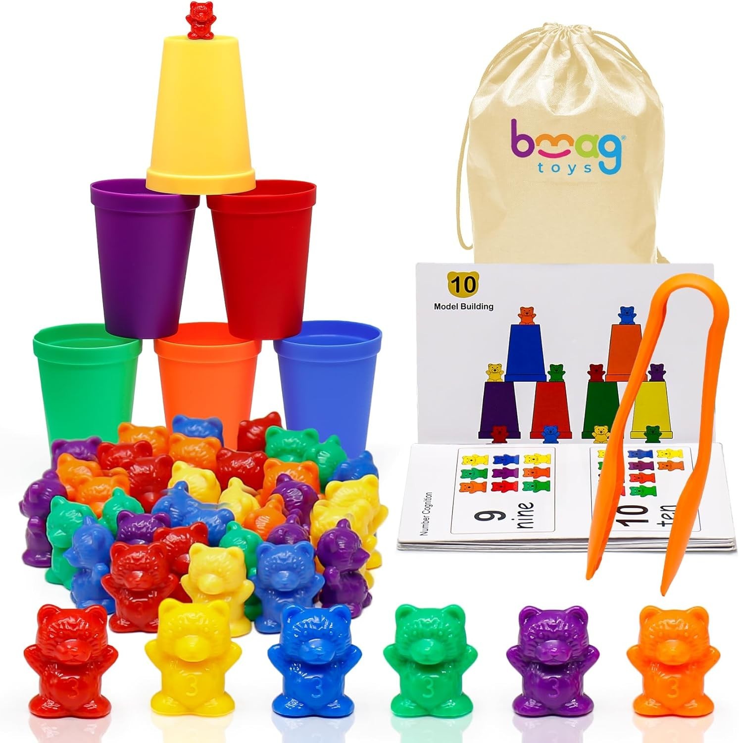 Counting Bears with Matching Sorting Cups, Preschool Learning Toys Color Reco…