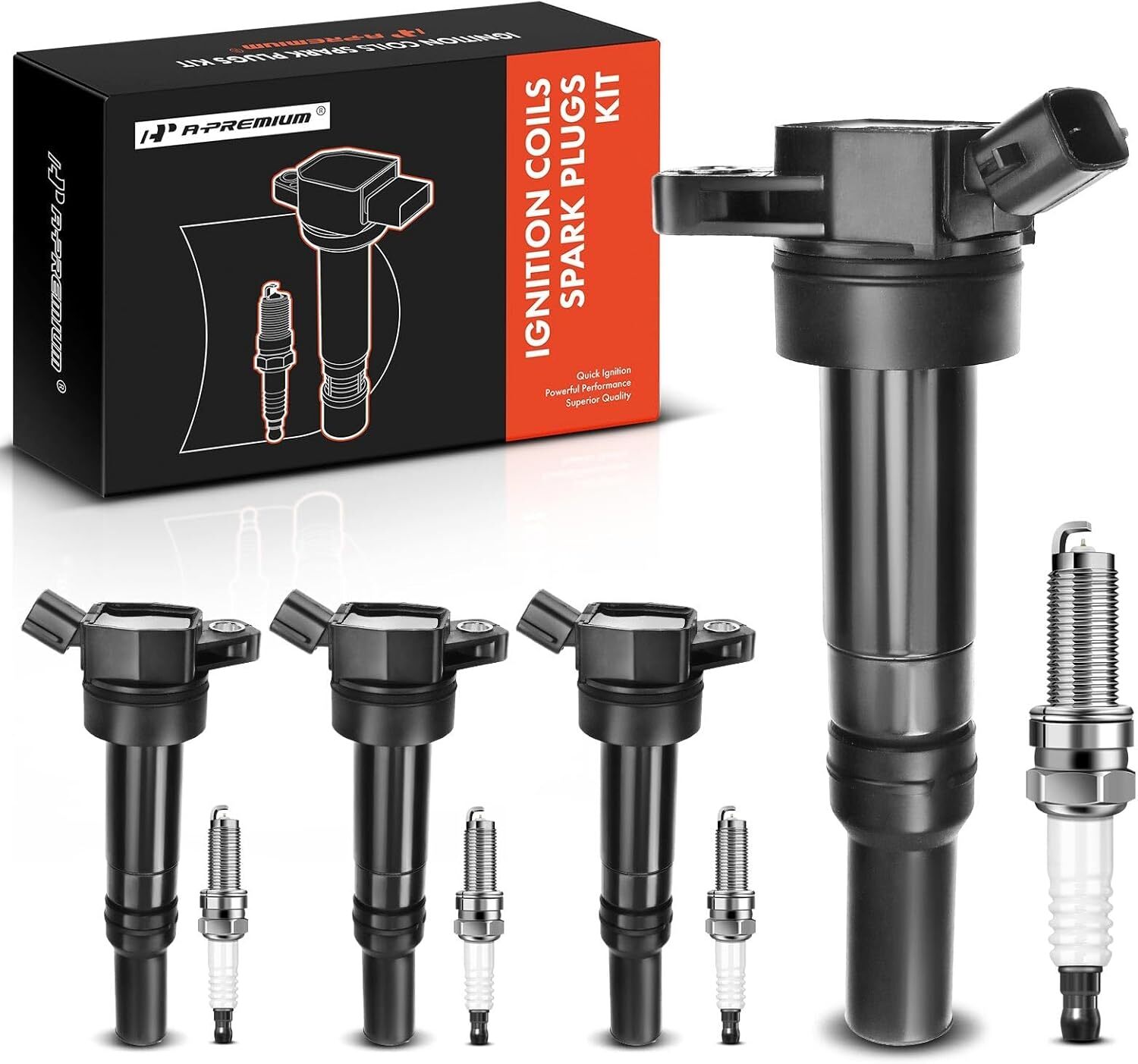 Iridium Spark Plugs APM Set of 4 Ignition Coil Pack (2-pin) and Iridium