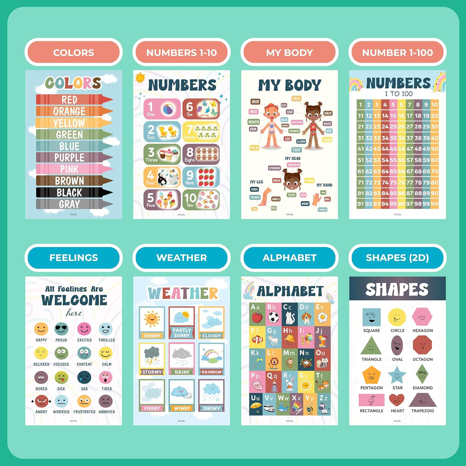 16 Laminated Boho Educational Posters for Toddlers – Toddler Learning Posters fo