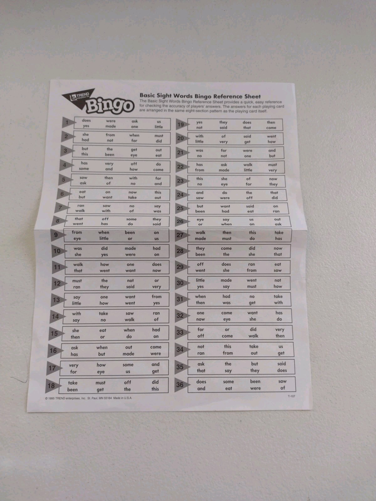 Trend Basic Sight Words Bingo Individual/ Group Play Up To 36 Players Homeschool