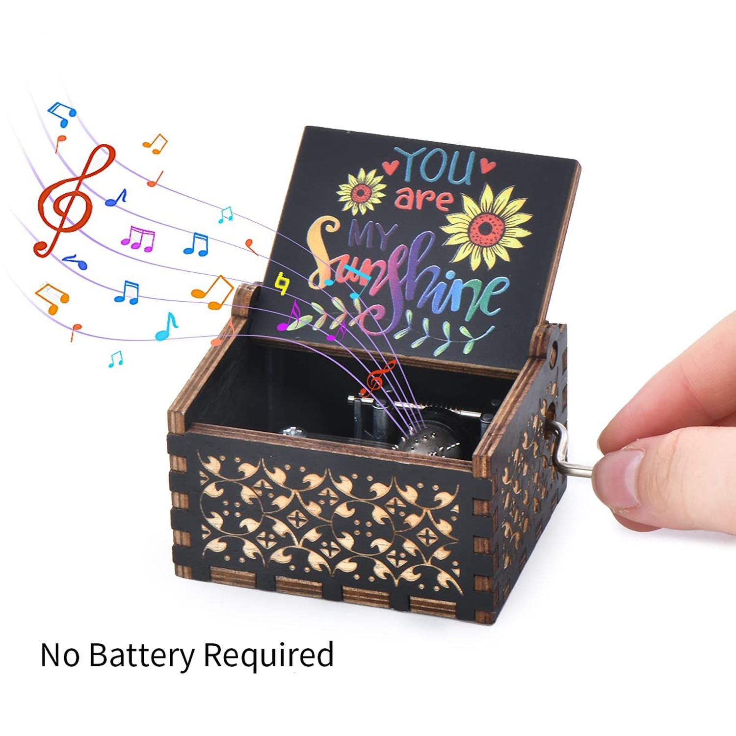Wood Music Box, Wooden Hand Crank Musical Instrument with Melody You’re My