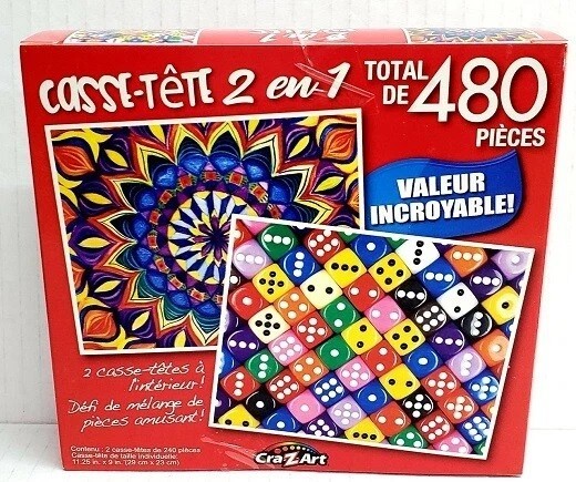 2 IN 1 PUZZLES JIGSAW SET MIX 480pc MANDALA ART FIREWORKS COLORFUL DICE COLLAGE
