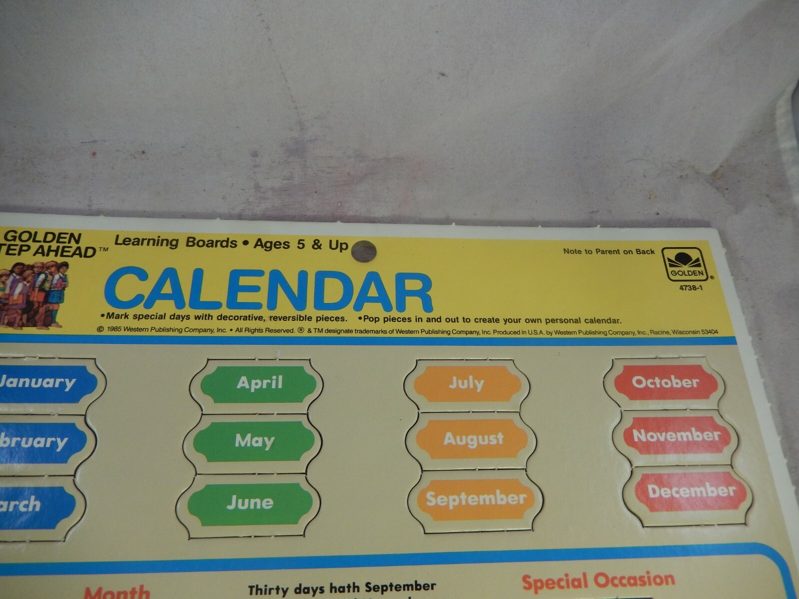 1985 Golden Step Ahead School Classroom Calendar Learning Boards By Golden 4738