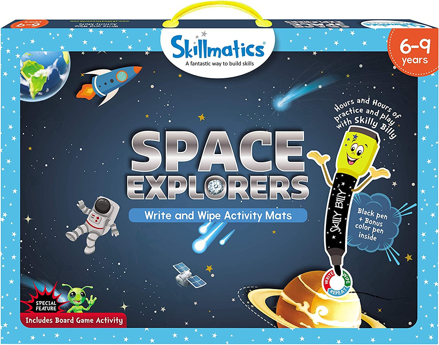 Skillmatics Educational Game Explorers Reusable Mats with 2 Dry Erase Markers +5