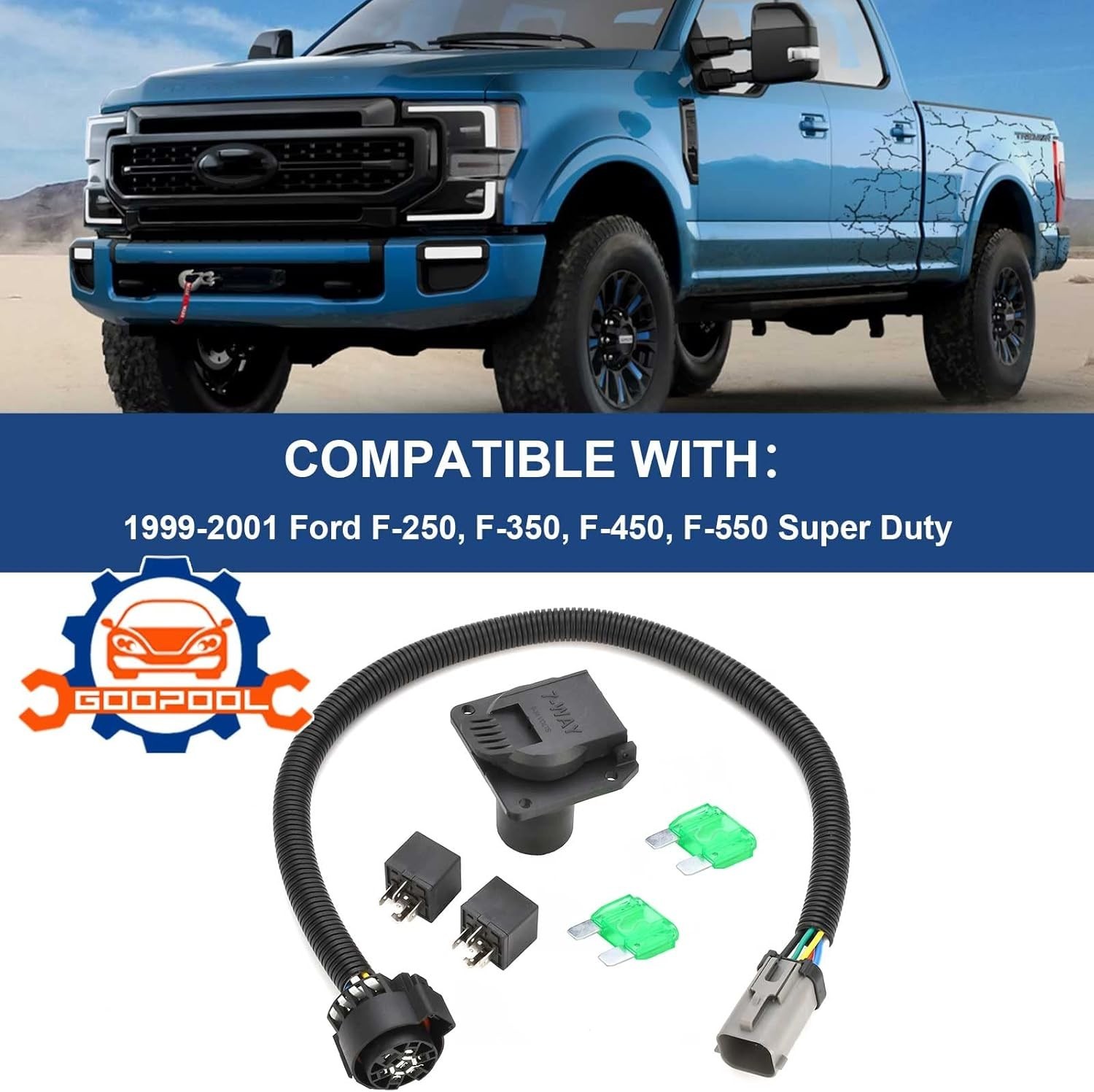 7-Pin Trailer Wiring Plug Harness Compatible Ford F250 F350 F450 F550 Super Duty