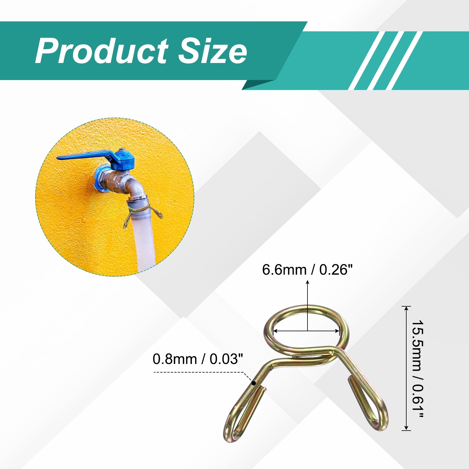 20Pcs 5mm ID 6.6mm OD Fuel Line Hose Clips 65Mn Spring Clips Clamps Gold